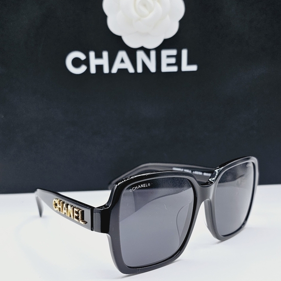 CHANEL BLACK SUNGLASSES CH5408A 622/S4 OVERSIZED GOLD LETTERS - Picture 10 of 16